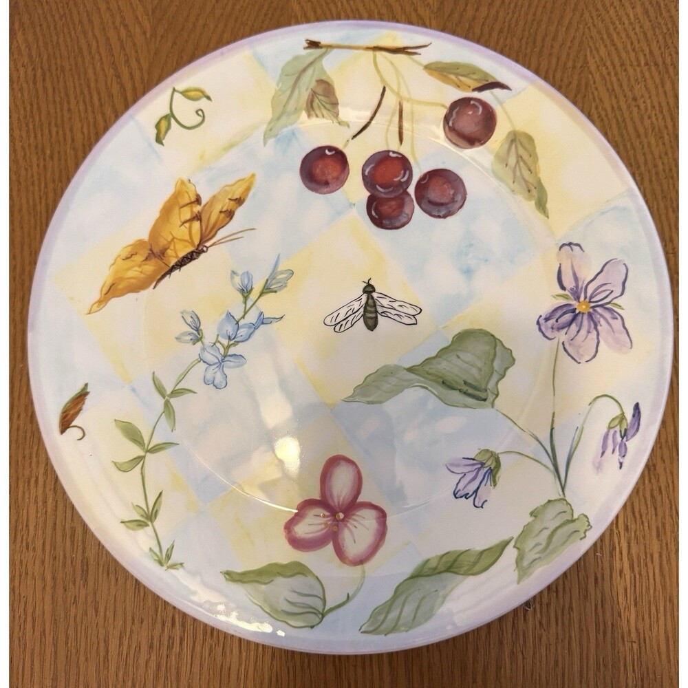 Zrike Hand Painted Ceramic Salad Plate Floral Butterfly Bee Contemporary Round